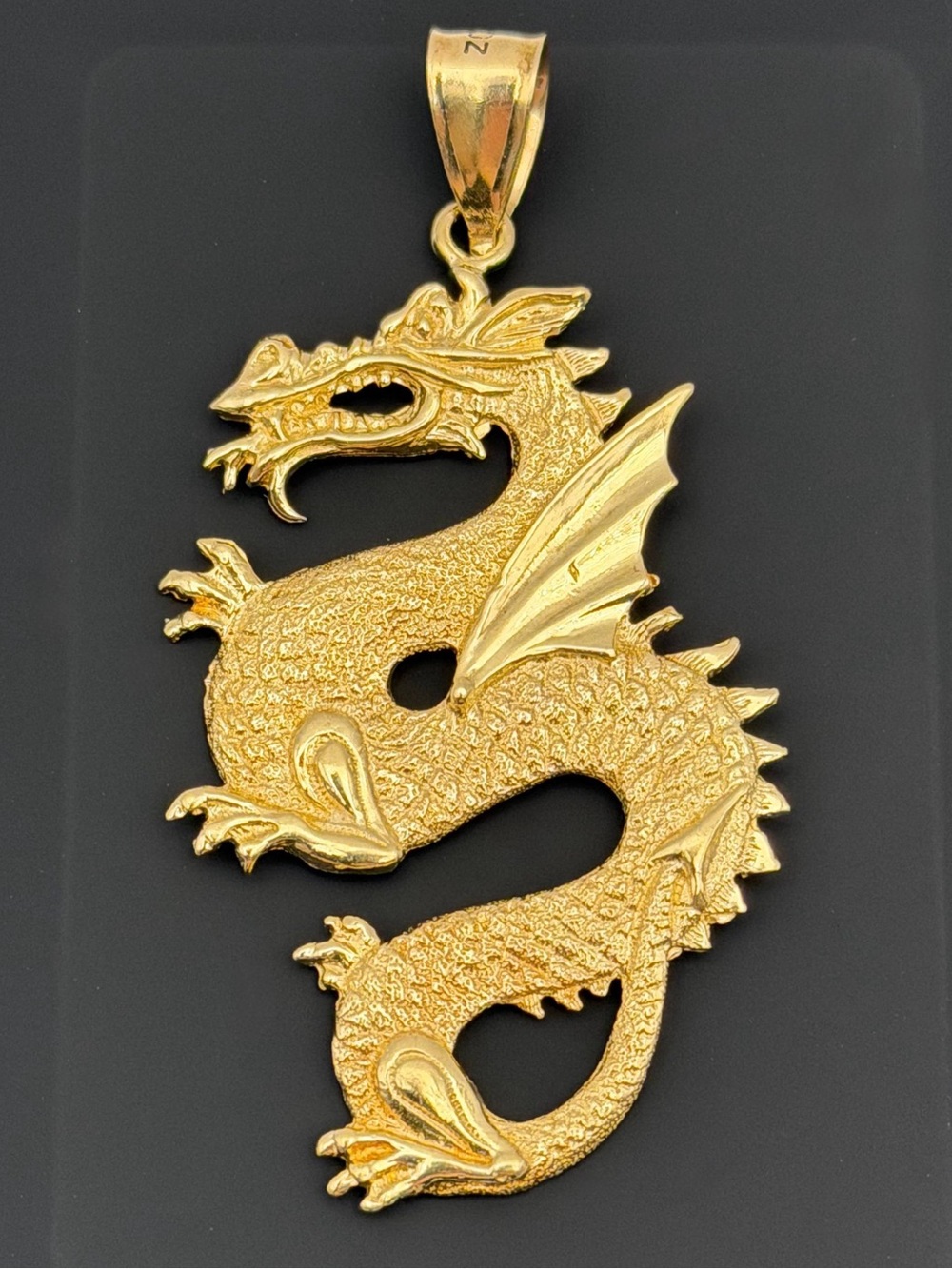 10k Solid Yellow Gold Serpent Chinese Zodiac Winged Fire Dragon Charm Pendant